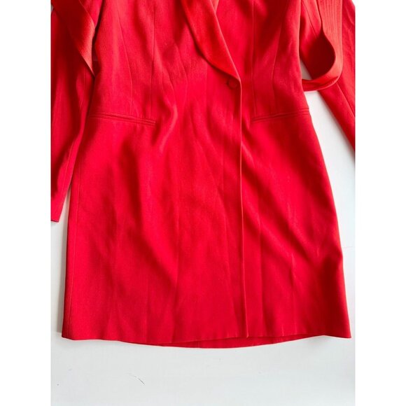 KAREN MILLEN Tomato Red Crepe Satin Tailored Tuxedo Wrap Mini Dress, Size 6 - Picture 11 of 15